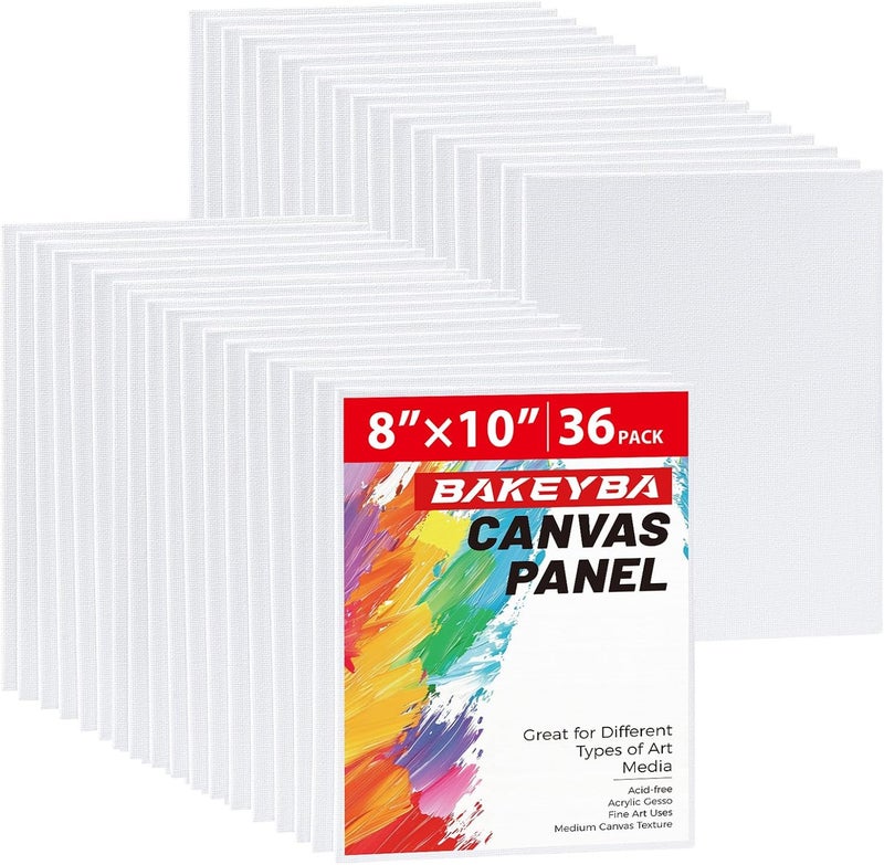 BAKEYBA Canvas Boards for Painting 36 Pack, 8x10 Inch Painting Canvas Panels, 100% Cotton White Blank Art Supplies for Acrylics Oil Watercolor Tempera Paints - Image 1